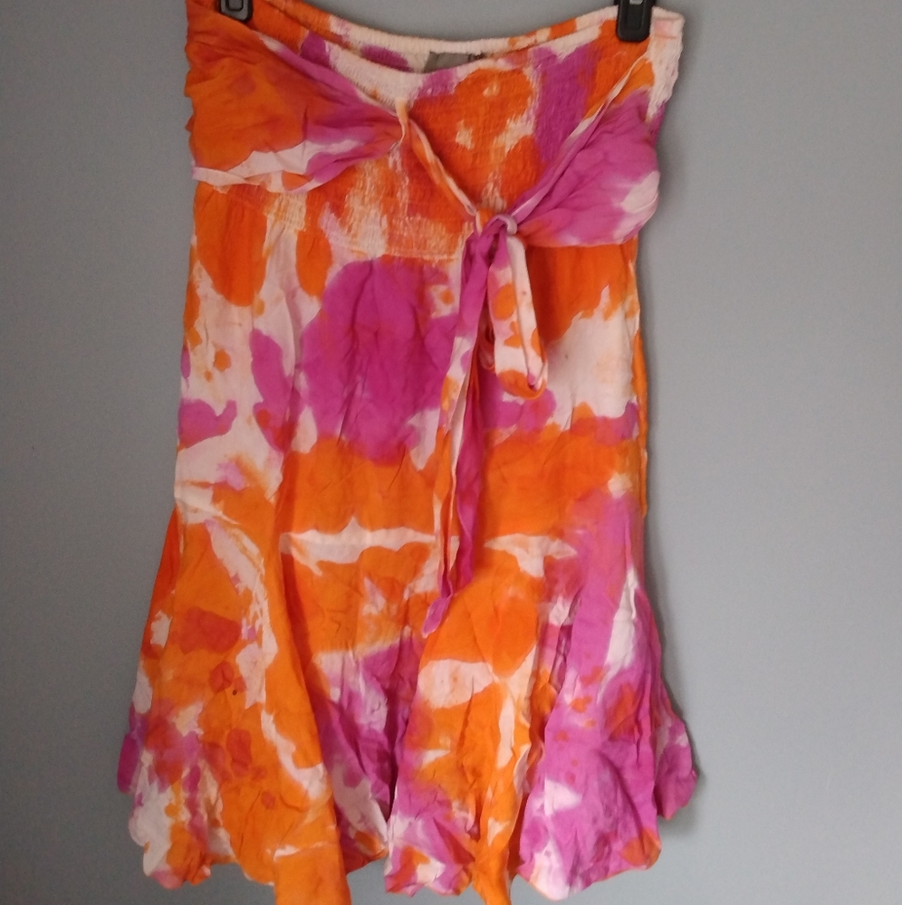 Fun Summer Skirt Floral with Back Front Ties Shirring waist